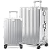 ALPHA CAMP Kofferset 2 Teilig Größe M XL Reisekoffer Leicht Hartschalenkoffer Polycarbonat Luggage Suitcase mit Rollen TSA Schloss & Aluminium Rahmen Handgepäck Silber