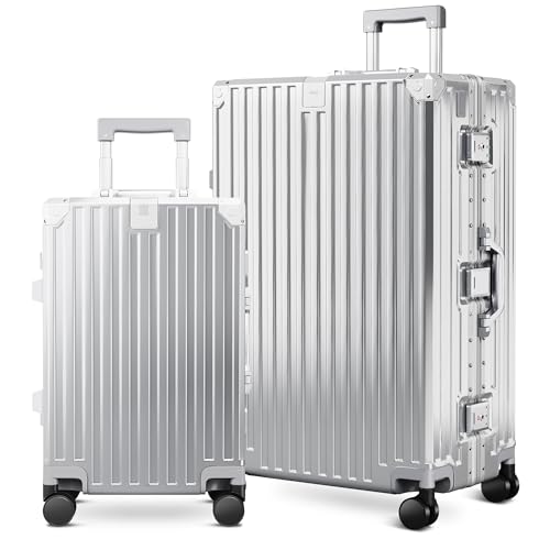 ALPHA CAMP 2 Piece Luggage Sets With Dual Layer Aluminum Frame TSA Locks 3-Layer PC 20 Carry-on 28 Checked Hardside Zipperless Travel Suitcase Sets Type-C USB Charging Port