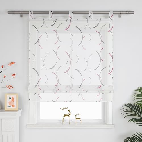 Joyswahl Estor con trabillas, translúcido, para salón, ventana, para ventana, sin agujeros, moderno, 140 x 60 cm, color morado, 1 unidad