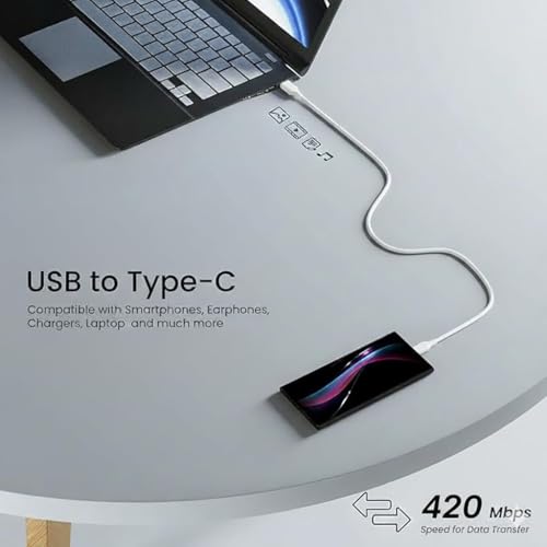 Image of USB A to Type C Charging Cable for Powerbank Use, Fast Charge & Stable Data Transfer Compatible with Power Banks, Redmi, Realme, Vivo & Type C Devices