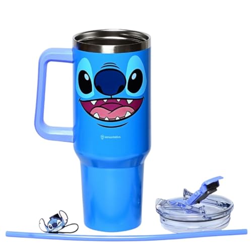 Canecão Tumbler 1,15l Stitch Rostinho Inox Com Canudo E Pingente Decorativo Zona Criativa