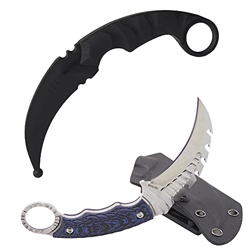 Masalong Unicorn Claw Karambit Knife (Unicorn Blue)+Kni104 Outdoor Survival Claw Tactical Teeth Knife Double Edged Sharp Fixed Blade Knife With Sheath (No Blade Training Karambit -Black) #TOP25