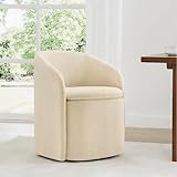 KISLOT Upholstered Dining Chairs with Casters, Rolling Modern Dining Room Chairs with Hidden Storage & Barrel Backrest, Easy Assembly Accent Chair for Bedroom, Living Room, Dressing, Sand Fabric,1PCS