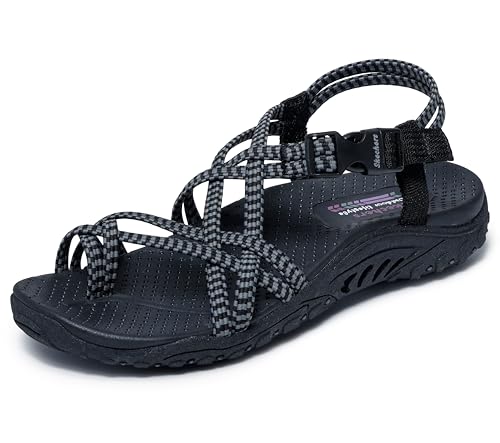 Skechers Women's Reggae-Perfect Duo Sport Sandal, Black/Gray, 9