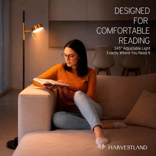 HarvestLand Black Brass Kindle Reading Lamp, Marble-Effect, Adjustable Head — view 7