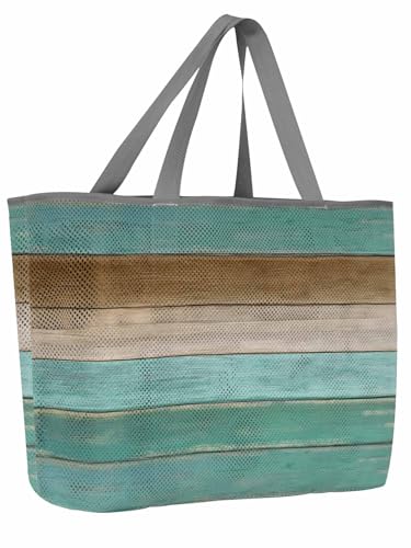 Mesh Beach Bag Oversized Tote Bags for Women Farm Duck Green Wood Board Large Travel Pool Bags with 8 Pockets