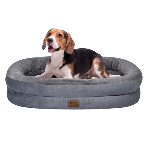 Orthopedic Waterproof Large Dog Bed: Memory Foam Washable Dog Bed with Bolsters -Removable Orthopedic Cover for Medium L XL Large Sized Pet-Non-Slip