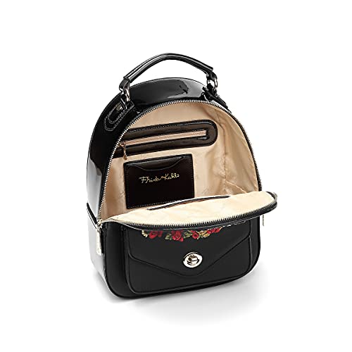 Frida Kahlo Cartoon Collection Backpack with Front Pocket (All Black), Medium, Black/Black2