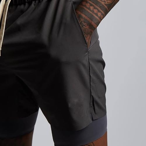 Dshgdjf Men 2 In 1 Shorts Fitness Running Shorts Summer Gym Workout Male Breathable Sportswear Jogging Short (Color : Black, Size : L Code) #TOP1