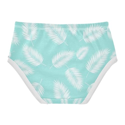 White Palm Leaves Aqua Blue Toddler Girl Underwear, Girls Underwear Cotton, 2T–8 Years2