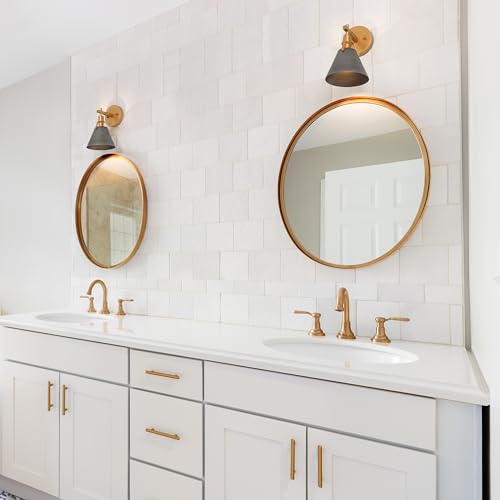 Image of Gold Wall Sconce 2 Pack, Modern Antique Wall Mounted Light Fixture for Bedroom, Bathroom, Living Room, and Hallway, Vintage Brass and Brushed Grey Finish