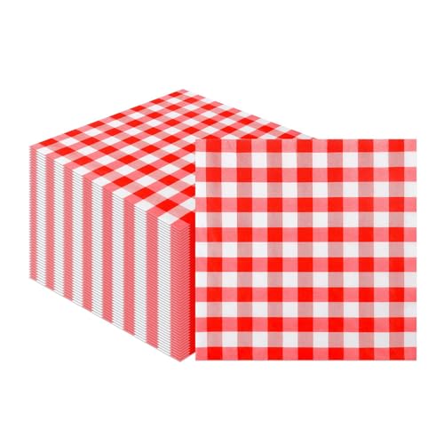 Lot de 40 serviettes en papier vichy à carreaux, 33 x 33 cm, Jetables pour cocktails, barbecues, thé après-midi, restaurant, bar, pique-nique, fête,...