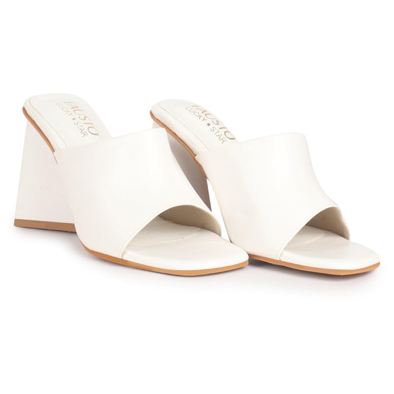 Image of FAUSTO Women Open Square Toe Cone Block Heel Formal Slip On Sandals with Wide Vamp Strap | Elegant Slip-On 4 Inch Heel Sandals For Office, Work, Party