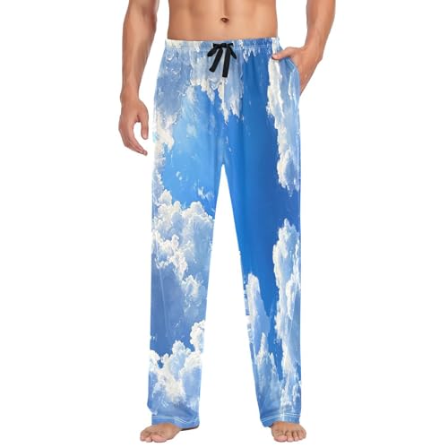 Pantalon de pyjama pour homme bleu ciel avec cordon en taille L