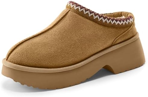 Vilanva Platform Clogs for Women Cozy Suede Fall Slippers with Warm Fur Lined Slip on Shoes Outdoor Indoor House