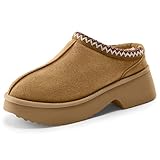Vilanva Platform Clogs for Women Cozy Suede Fall Slippers with Warm Fur Lined Slip on Shoes Outdoor Indoor House Chestnut
