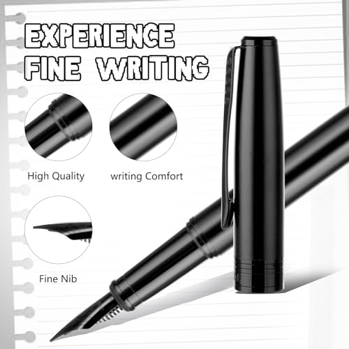 cobee Black Metal Fountain Pen, Fine Nib Fountain Pen with 10 2.6mm Black Ink Cartridges Luxury Fountain Pens 0.5mm Smooth Writing Pen Gift for Calligraphy Office Business Supplies - Image 4