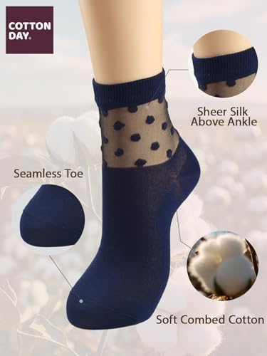 COTTON DAY Womens Summer Fashion Thin Light Weight Half Sheer Tulle Ankle Socks2