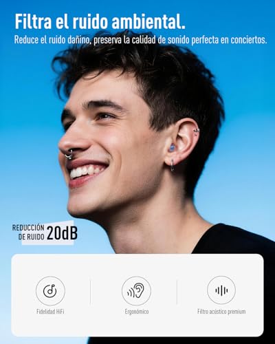Miniatura 3 de Hearprotek Tapones Para Oídos Conciertos Alta Fidelidad, Reducción De Ruido 20 Db, Protección Auditiva Para Músicos, Dj, Festival Y Música En Vivo, Tapones Reutilizables Azul