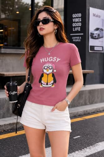 Image of Preneum Women's Graphic Printed T-Shirt, Round Neck Half Sleeve Casual Slim Fit Cotton Blend Tee, College, Office & Travel