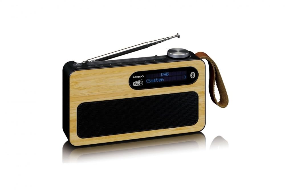 Lenco PDR-040 – Radio Portable Dab+ – Radio FM – avec Bluetooth – Batterie intégrée de 2000 mAh – 3 W RMS – Horloge et réveil – en Bambou véritable – Noir
