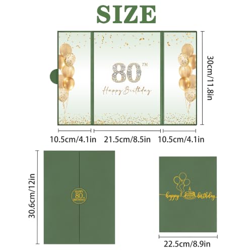 Image of DARUNAXY Green & Gold Happy 80th Birthday Alternative Signature Guest Book