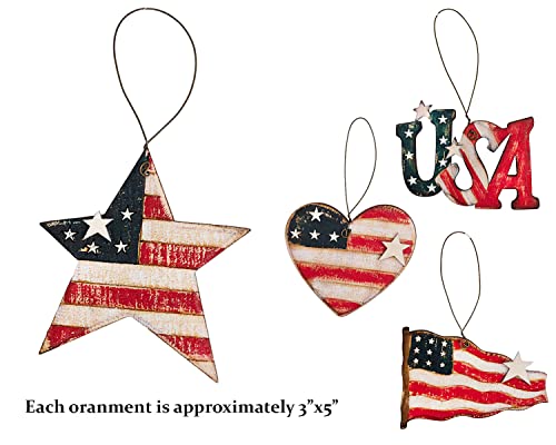 Patriotic Americana Usa Wooden Ornaments Set Of 4 - Celebrate Your Love Of Country For Election Day, Veteran’s Day, Memorial Day, July 4Th, And Christmas Holidays- Decorations For Home And Tree #TOP2