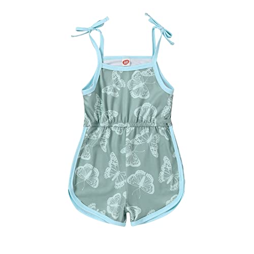 Toddler Baby Girl Summer Clothes Sleeveless Elastic Waist Spaghetti Straps Floral Jumpsuit Girls Casual Romper (Butterfly Blue,18-24 Months) #TOP30