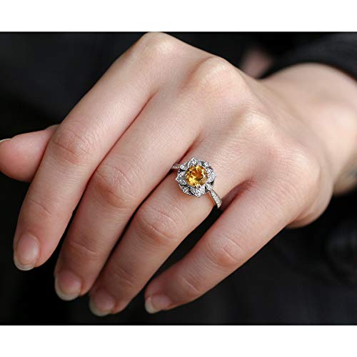 Kobelli Citrine Lotus Flower Solid 14K Gold Ring - White-Gold / 6.5 #TOP2
