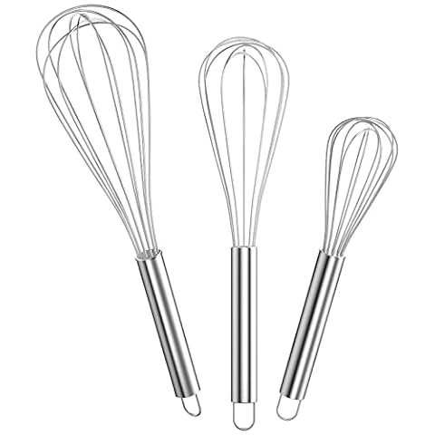Newaner Zestaw trzepaczki ze stali nierdzewnej, trzepaczka 3 sztuki zawiera 21 cm, 26 cm, 29 cm do mieszania, mieszania ciasta, jajek, spieniania, ubicia, wysokiej jakości whisky, do kuchni, jadalni, srebrny