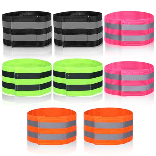 WJIAAA 8 Pcs Reflective Arm Bands for Runners,High Visibility Reflective Running Gear for Wrist Arm Ankle Leg Running Walking Cycling at Night Reflecting Gear Men Women