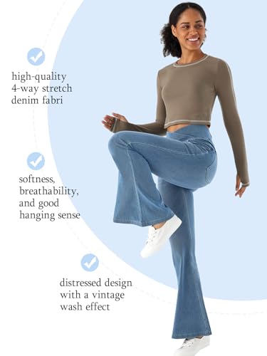 Bell Bottom Jeans for Women High Waisted Stretchy Flare Jeans Pull On Crossover Wide Leg Flared Pants with Pockets2