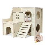 Hamster Hideout Tiny Maze Wood House with Slide Hamster House and Habitat Wooden Hide Hut for Dwarf Gerbils Mouse Mice and Other Small Animals (Pygmy Rats Only)