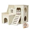 Hamster Hideout Tiny Maze Wood House with Slide Hamster House and Habitat Wooden Hide Hut for Dwarf Gerbils Mouse Mice and Other Small Animals (Pygmy Rats Only)
