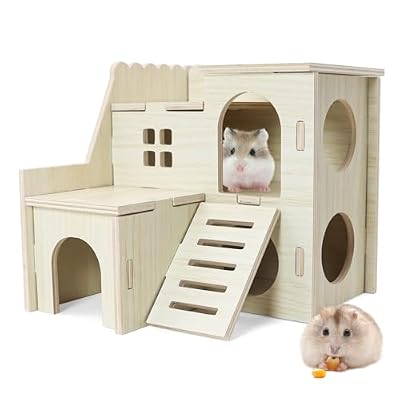 Hamster Hideout Tiny Maze Wood House with Slide Hamster House and Habitat Wooden Hide Hut for Dwarf Gerbils Mouse Mice and Other Small Animals (Pygmy Rats Only)