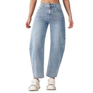 roswear Women’s Barrel Jeans High Waisted Wide Leg Cropped Jeans Stretchy Baggy Ankle Denim Pants