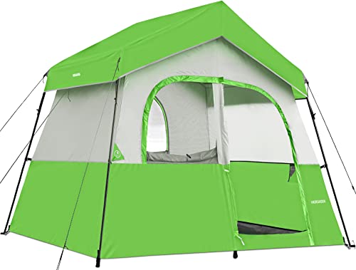HIKERGARDEN 6 Person Camping Tent - Portable Easy Set Up Family Tent for Camp, Windproof Fabric Cabin Tent Outdoor for Hiking, Backpacking, Traveling (Green)