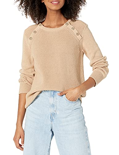 Image of Cable Stitch Women's Raglan Long Sleeve Shaker Stitch Pullover Sweater - Fisherman Rib Knit Crewneck Cotton Top