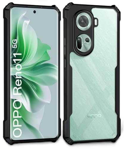 Image of WOW IMAGINE Shock Proof Clear Back Case Mobile Cover for Oppo Reno 11 5G (Hard | Hybrid PC + TPU | Full Armour Device & Camera Protection | Black)