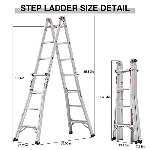 17Ft Multi-Position Foldable Aluminum Alloy Ladder - A-Type Straight Engineering Multifunctional For Home Use And More Multifunction Telescoping Ladder Aluminum Extension Ladder #TOP2