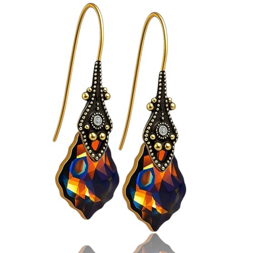Handmade Iridescent Vintage Dangling Earrings for Woman Art Deco Austrian Crystal Jewelry Gift Box