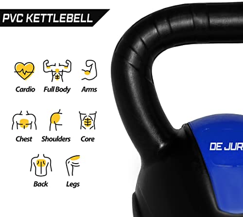 Image of De Jure Fitness PVC Kettlebell 3kg for Men & Women Strength & Cardio Training, Soft Grip, Crushed Concrete Filled, Full Body Workout Equipment for Home & Gym Blue - Black