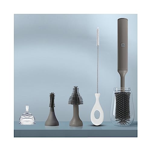 Image of Electric Bottle Brush Set with Rechargeable Baby Bottle Brush Cleaner, Pacifiers Brush, Straw Brush, Safe Silicone Material,Newborn Essentials,Gray