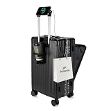 feilario Aluminium Frame PC Hard Shell Spinner Wheels Luggage,20.8"X15"X8.7 Airline Approved Built-In TSA lock Carry on Suitcase, with Cup Holder, USB Port, Phone Holder