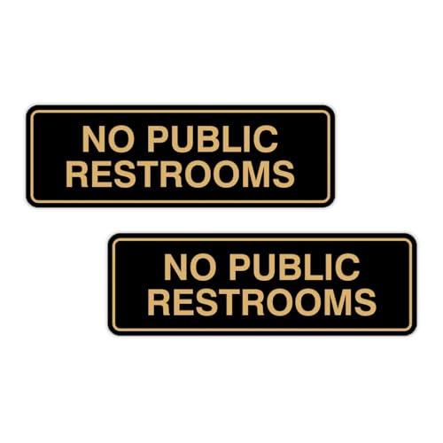 Standard No Public Restroom Wall or Door Sign | Bathroom Signage - Black/Gold - Large(2 Pack)