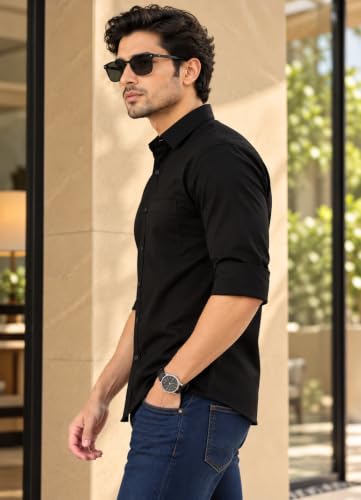 Majestic Man Cotton Solid Slim Fit Casual Shirt For Men (Medium, Black - Image 4