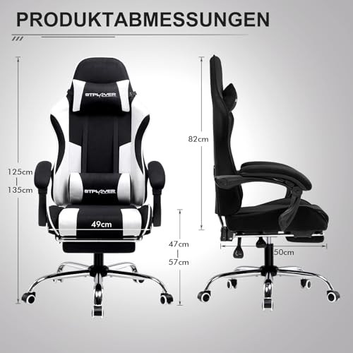 Sedia da ufficio da gaming, in tessuto, per massaggio, per gaming, ergonomica, con poggiapiedi, poggiatesta, cuscino lombare imbottito, sedia girevole - Sedia gaming - Immagine 1