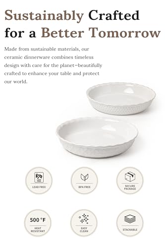 FOBENTA 9 Inch Embossed Ceramic Pie Dish,36oz Deep Fluted Baking Pan with Floral Pattern,Elegant Pie Plate for Apple, Quiche, Tart–Oven & Dishwasher Safe - Thumbnail 6