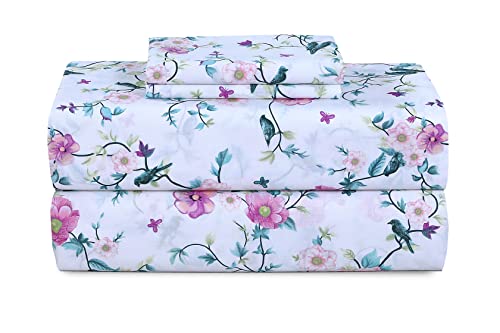 Cotton Alley 300 Thread Count Sheets Set -100% Cotton 4 Pcs Sheets Bed Set, 1 Fitted Sheet 1 Flat Sheet And 2 Pillowcase California King Size Sheets Fitted Up To 16" Mattress #TOP8