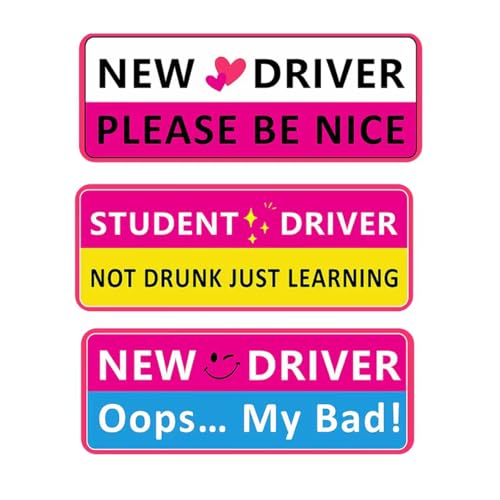 Magnet, 3-pack Cute New Driver Sticker Decor, Safety Warning Auto Decal, Ideal New Driver Gifts For Beginner Teen Drivers (pink)